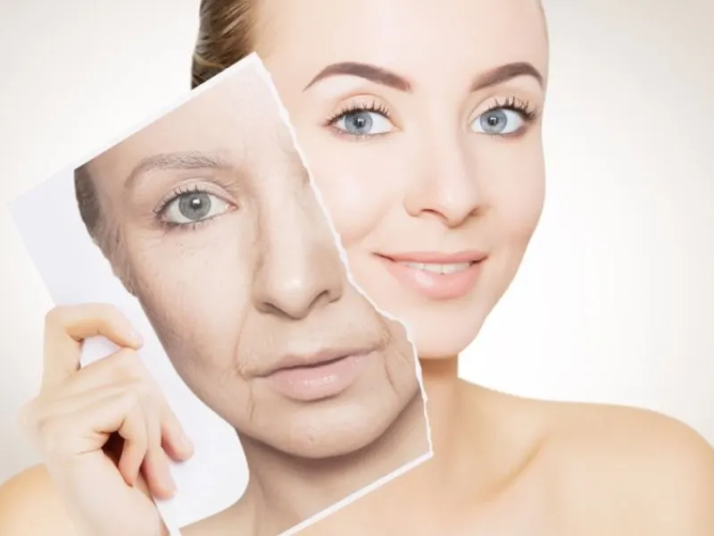 Before and after concept of anti-ageing skin treatment
